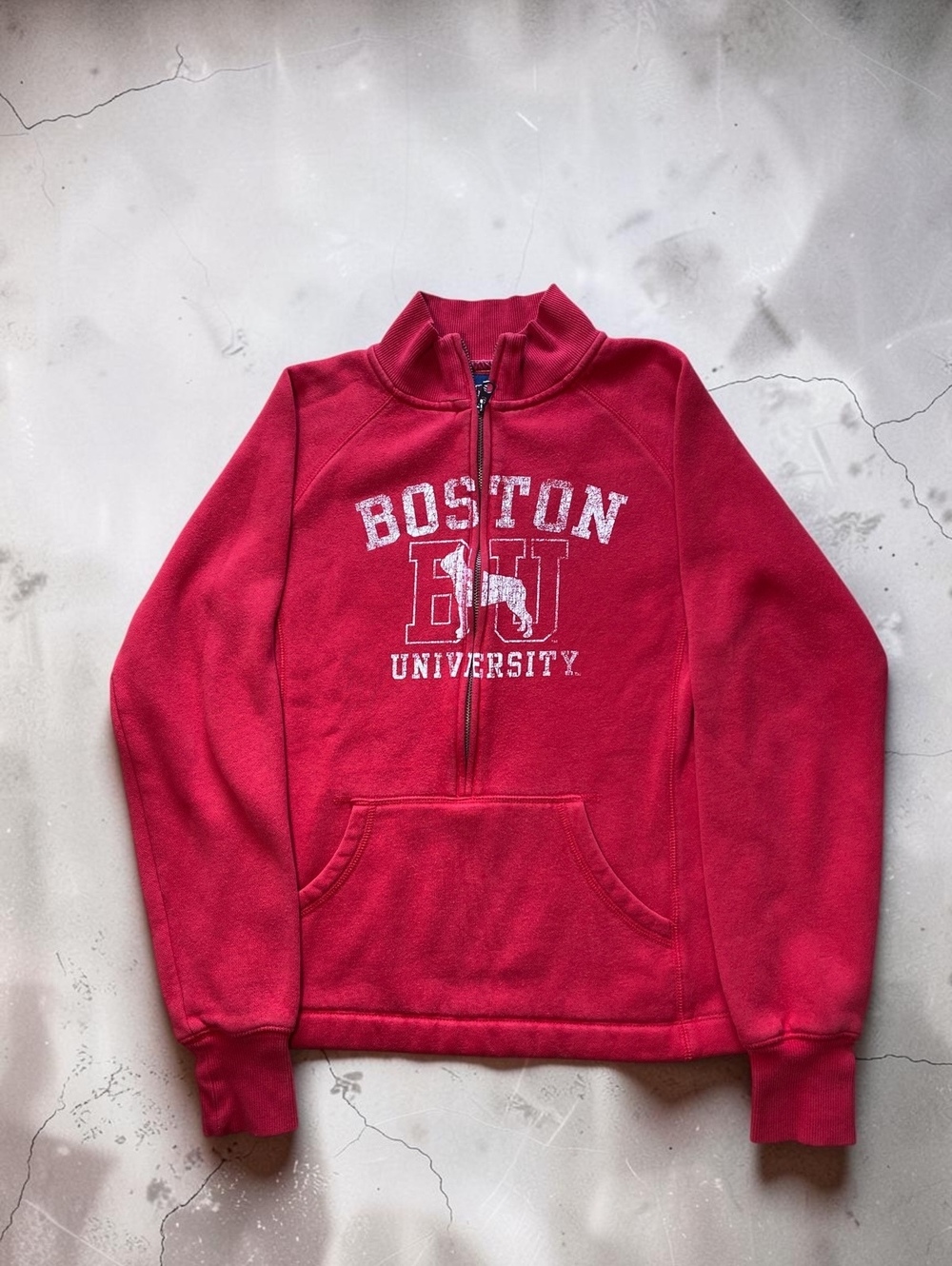 JanSport Boston University BU Sweatshirt Small Red Half Zip Pullover Terrier